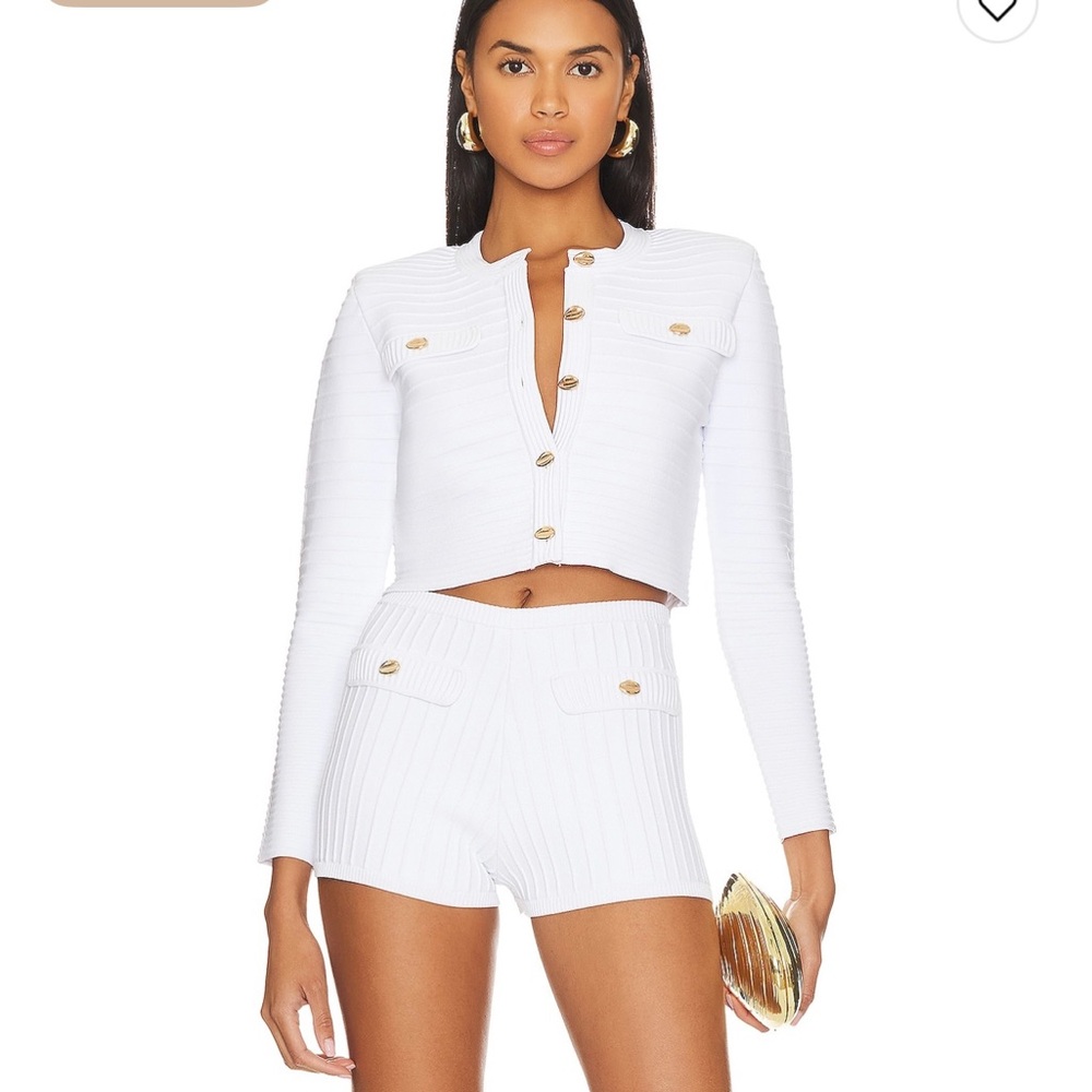 White Retrofete Set with Gold Buttons - Yolanda Cardigan & Andrina Short